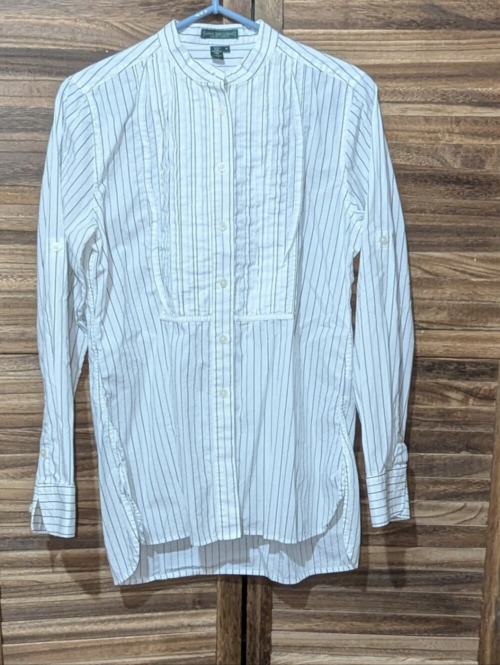 Lauren Jeans Co. Ralph Lauren Striped Pintuck Band Collar Blouse Medium